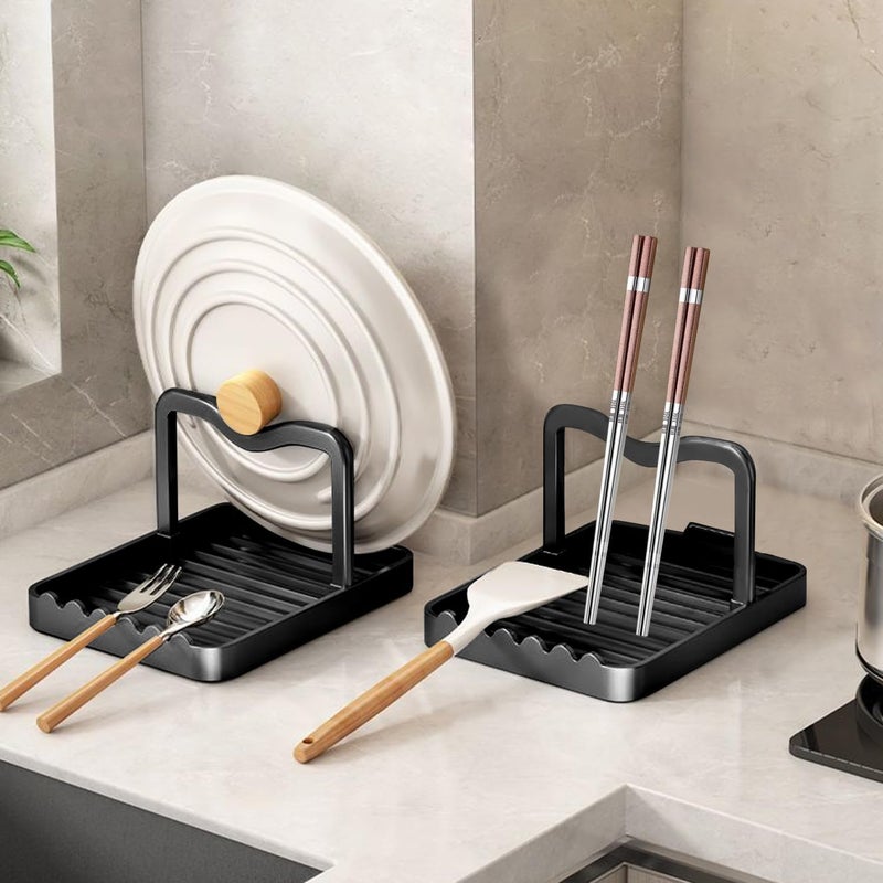 Ysks'hf spoon holder and pot lid holder，stainless steel，Kitchen Utensil Rest, scraper holder & pot holder，Spoon Holder for Stove Top - Kitchen Utensil Holder for Ladles & Tongs（Black) - Image 2